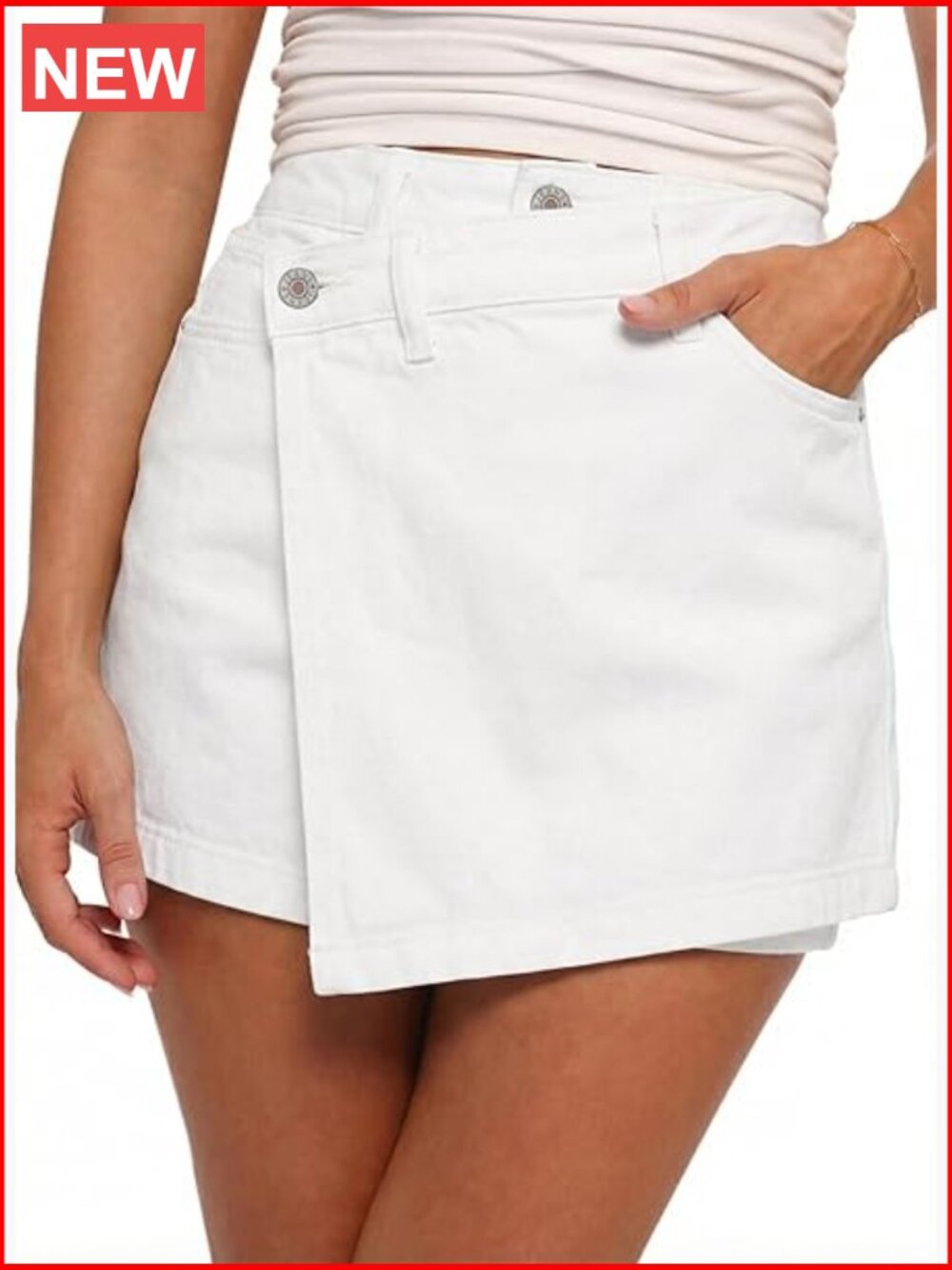 High Waisted Jean Skort Wrap Asymmetrical Stretchy Denim Skorts Casual Shorts